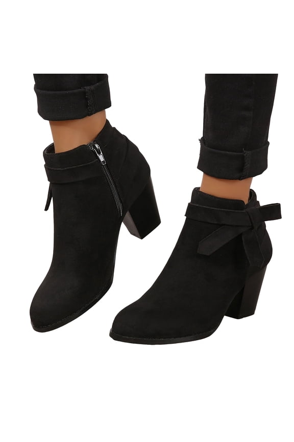 Dress Boots for Women Bride Wedding Fall Winter Bow Fashion Pointed Toe Stackable High Heel Ankle Booties Business Office Ladies Short Boots Black Size 9