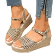 thumbnail image 1 of Rokment Espadrille Wedge Dress Sandals for Women 2026 Boho Beach Fahion Casual Braided Open Toe Platform Strappy Summer Shoes Gold Size 9, 1 of 7