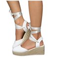 thumbnail image 1 of Rokment Espadrilles Platform Dressy Shoes for Women Bride Wedding Summer Fall Elegant Casual Leather Pointed Closed Toe Wedge Heeled Satin Strappy Sandals Beige Size 6, 1 of 6