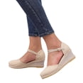thumbnail image 1 of Rokment Espadrilles Platform Wedges Closed Toe Dress Sandals for Women Beach Summer Vintage Comfortable Lined Ankle Strap High Heels Casual Dressy Shoes Spring Beige Size 6, 1 of 7