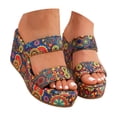 thumbnail image 1 of Rokment Ethnic Platform Wedge Slides Sandals for Women Bohemian Beach Casual Leopard Slip on Chunky Heels Open Back Dress Slippers Multicolour Size 10.5, 1 of 7