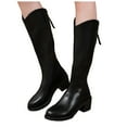 thumbnail image 1 of Rokment Fall Winter Wide Calf Knee High Boots for Women Black White Leather Chunky Mid Heel Dress Riding Long Tall Boots, 1 of 7