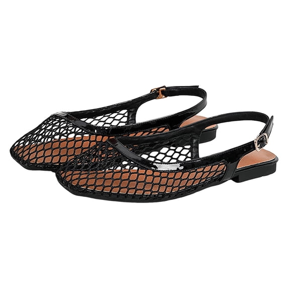 Rokment Fishnet Mules Flat Dressy Sandals for Women Fashion Casual Leopard Mesh Square Closed Toe Low Heels Slingback Walking Loafers Summer Shoes 2026 Black Size 6