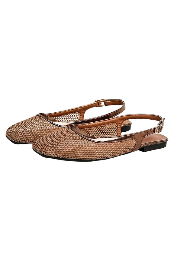 Fishnet Mules Flat Dressy Sandals for Women Fashion Casual Leopard Mesh Square Closed Toe Low Heels Slingback Walking Loafers Summer Shoes 2026 Bronze Size 8.5