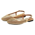 thumbnail image 1 of Rokment Fishnet Mules Flat Dressy Sandals for Women Fashion Casual Leopard Mesh Square Closed Toe Low Heels Slingback Walking Loafers Summer Shoes 2026 Gold Size 6, 1 of 6