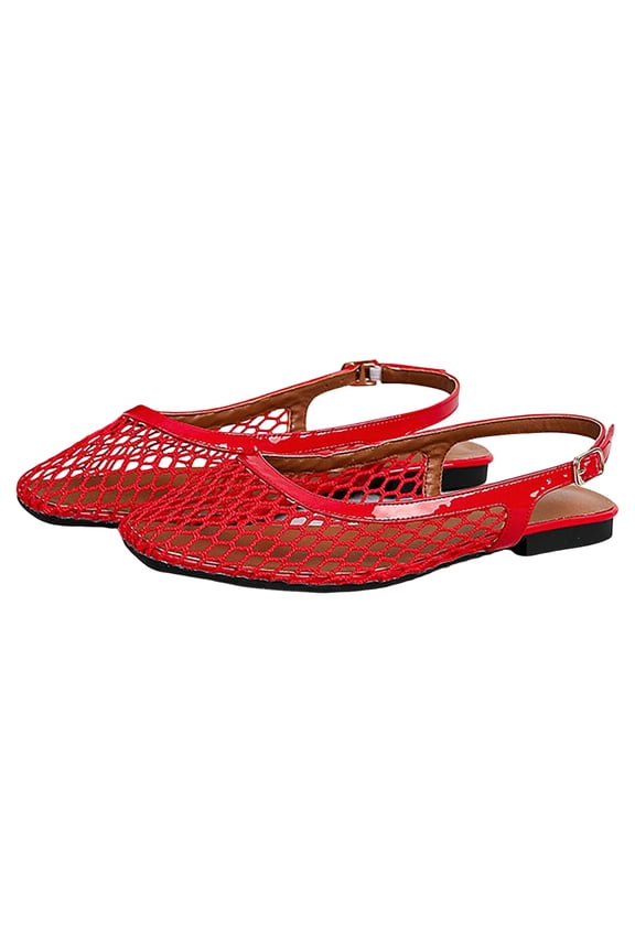 Fishnet Mules Flat Dressy Sandals for Women Fashion Casual Leopard Mesh Square Closed Toe Low Heels Slingback Walking Loafers Summer Shoes 2026 Red Size 6