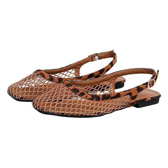 Rokment Fishnet Mules Flat Dressy Sandals for Women Fashion Casual Leopard Mesh Square Closed Toe Low Heels Slingback Walking Loafers Summer Shoes 2026 OTHER Size 7