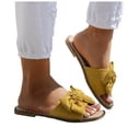 thumbnail image 1 of Rokment Flat Slip on Slides Sandals for Women Ladies 2026 Trendy Casual Bow Crochet Open Tow Low Heels Mules Summer Dress Slippers Vacation Yellow Size 6.5, 1 of 7