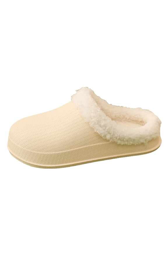 Fleece Lined Clogs Fuzzy Slippers for Women Men Waterproof EVA Mules Winter Warm Garden Slippers Indoor Outdoor Non Slip Potato Shoes with Arch Support Beige Size 6