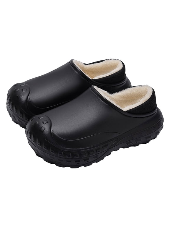 Fleece Lined Waterproof EVA Backless Mule Clogs for Women Garden Shoes Chunky Anti-Slip Winter Warm Slip on Slippers House Snow Booties Indoor Outdoor Cold Weather