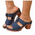 thumbnail image 1 of Rokment Floral Platform High Heels Sandals for Women Ladies 2026 Boho Beach Summer Flower Leather Chunky Block Heeled Slip on Dress Slides Shoes Navy Size 7.5, 1 of 6