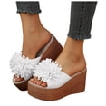 thumbnail image 1 of Rokment Flower Platform Dress Slides Sandals for Women Bride Wedding Beach Boho Fashion Leather Open Toe Chunky Extra Wedges Slip on High Heels Summer Shoes White Size 7, 1 of 5