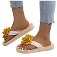 thumbnail image 1 of Rokment Flower Platform Flip Flops for Women Beach Boho Comfortale Chunky Mid Heel Memory Foam Slip on Dress Sandals Waterproof Quick-Dry Slides Slippers Indoor Outdoor Yellow Size 6.5, 1 of 8