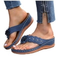 thumbnail image 1 of Rokment Flower Platform Wedge Dress Backless Sandals for Women Plantar Fasciitis with Arch Support Bohemian Beach Casual Leather Chunky Heel Orthotic Flip Flops Walking Slides Slippers Blue Size 7.5, 1 of 6