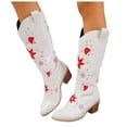 thumbnail image 1 of Rokment Flower Wide Calf Cowboy Boots for Women 2025 Fall Winter Fashion Embroidered Knee High Western Cowgirl Tall Boots White Size 9.5, 1 of 7