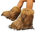 thumbnail image 1 of Rokment Furry Faux-Fur Boots for Women Winter Fuzzy Snow Boots Plush Lined Warm Comfy Indoor Outdoor Mid Calf Flat Short Booties with No Heel Brown Size 6, 1 of 8