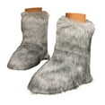 thumbnail image 1 of Rokment Furry Faux-Fur Boots for Women Winter Fuzzy Snow Boots Plush Lined Warm Comfy Indoor Outdoor Mid Calf Flat Short Booties with No Heel Grey Size 7, 1 of 8