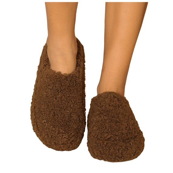 Rokment Fuzzy Slippers for Women Indoor and Outdoor Fashion Cozy Warm Platform Fleece House Shoes Winter Fashion Casual Clogs Snow Boots Chunky Ankle Booties Coffee Size 6.5