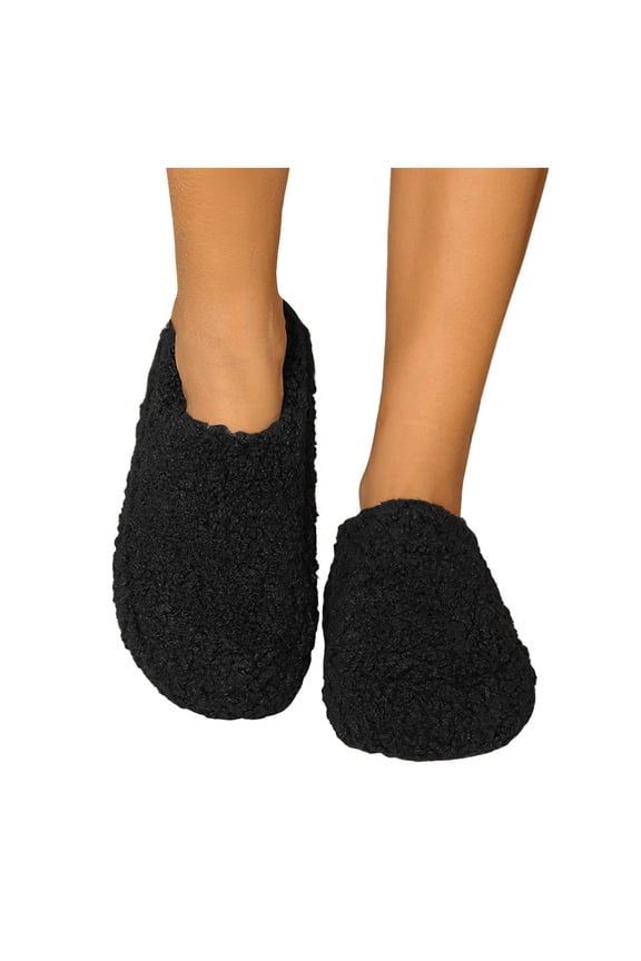 Fuzzy Slippers for Women Indoor and Outdoor Fashion Cozy Warm Platform Fleece House Shoes Winter Fashion Casual Clogs Snow Boots Chunky Ankle Booties Black Size 6.5