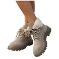 thumbnail image 1 of Rokment Fuzzy Snow Combat Boots for Women Fashion Casual Plush Lace up Platform Chunky Winter Ankle Booties Non Slip Mid Calf Short Work Boots Khaki Size 7, 1 of 7