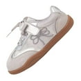 thumbnail image 1 of Rokment Girls Bow Embroidered Low Top Fashion Sneakers Toddler Kids Vintage Casual Suede Ribbon Lace up Walking Tennis Skate Shoes for Teen Spring Fall, 1 of 4