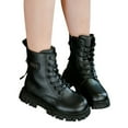 thumbnail image 1 of Rokment Girls Chunky Combat Boots Lace Front Side Zipper Lug Sole, 1 of 7