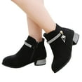thumbnail image 1 of Rokment Girls Suede Ankle Booties Rhinestone Trim Side Zipper Low Heel, 1 of 7