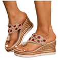 thumbnail image 1 of Rokment Glitter Rhinestones Pearl Platform Flip Flops Backless Slip on Dress Sandals for Women Ethnic Boho Delicate Wedge Chunky Heels Slides Summer Slippers Red Size 6.5, 1 of 6
