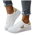 thumbnail image 1 of Rokment Glitter Sequin White Low Top Fashion Sneakers for Women 2026 Spring Fall Heart Design Leather Stylish Casual Platform Walking Skate Tennis Shoes Gold Size 6.5, 1 of 6