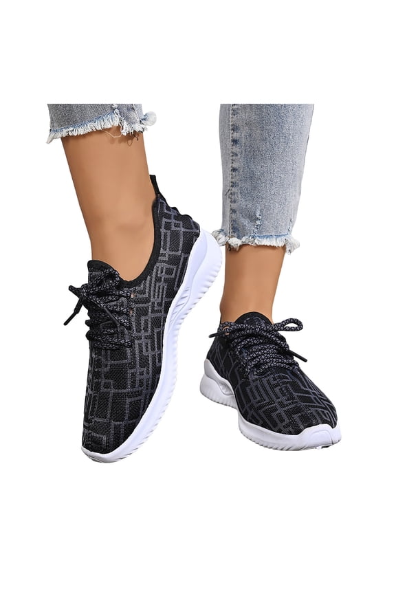 Graphic Walking Running Shoes for Women Men Unisex Lightweight Breathable Mesh Memory Foam Orthopedic Nursing Work Flat Sneakers Black Size 6