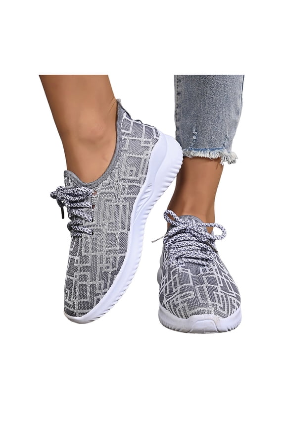 Graphic Walking Running Shoes for Women Men Unisex Lightweight Breathable Mesh Memory Foam Orthopedic Nursing Work Flat Sneakers Grey Size 9