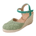 thumbnail image 1 of Rokment Handmade Rope Flower Espadrilles Platform Wedges Dress Sandals for Women Bride Wedding Vintage Boho Beach Crochet Closed Toe Chunky High Heels Dressy Summer Shoes Light Green Size 7, 1 of 5