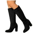 thumbnail image 1 of Rokment High Heels Knee High Dress Boots for Women Ladies Fashion Solid Color Suede Pointed Toe Pumps Heeled Mid Calf Tall Boots Black Size 6.5, 1 of 6