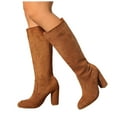 thumbnail image 1 of Rokment High Heels Knee High Dress Boots for Women Ladies Fashion Solid Color Suede Pointed Toe Pumps Heeled Mid Calf Tall Boots Brown Size 7.5, 1 of 8