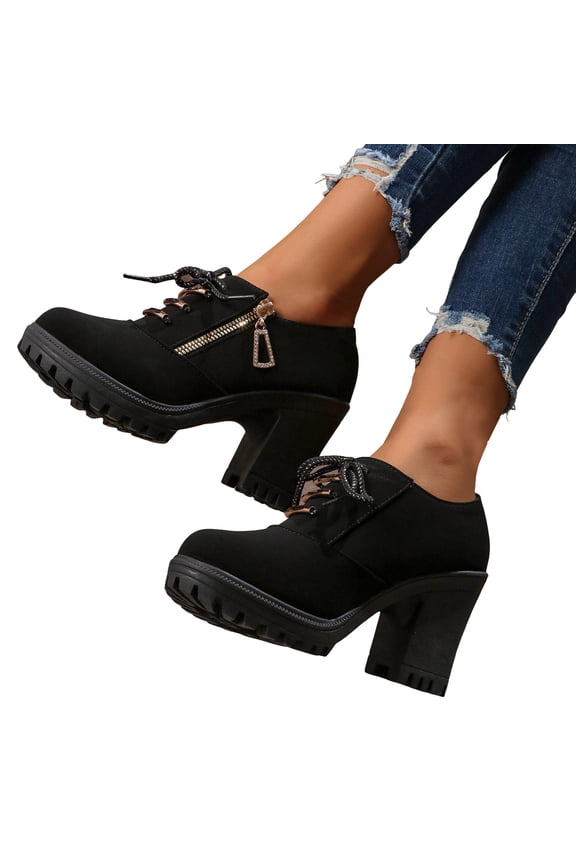 High Heels Oxfords Dress Ankle Boots for Women Ladies Glitter Fashion Rhinestones Winter Spring Leather Suede Pointed Toe Platform Chunky Block Pumps Dressy Booties Black Size 6