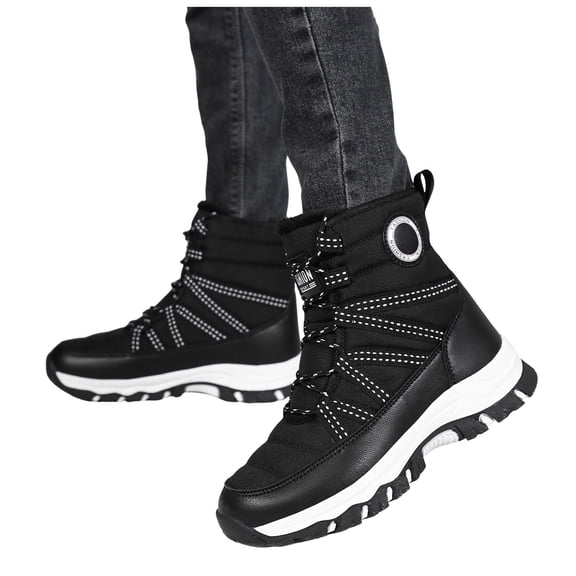 Rokment Hiking Skiing Boots for Women in Cold Weather Waterproof Non Slip Thermal Mid Calf Ski Trekking Climbing Winter Snow Boots with Fleece Lined Black Size 9