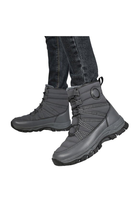 Hiking Skiing Boots for Women in Cold Weather Waterproof Non Slip Thermal Mid Calf Ski Trekking Climbing Winter Snow Boots with Fleece Lined Grey Size 9