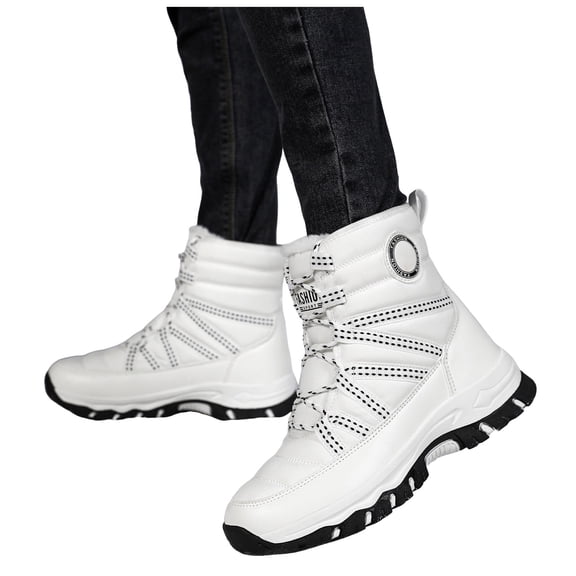 Rokment Hiking Skiing Boots for Women in Cold Weather Waterproof Non Slip Thermal Mid Calf Ski Trekking Climbing Winter Snow Boots with Fleece Lined White Size 7