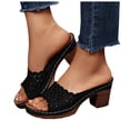thumbnail image 1 of Rokment Hollow out Platform Chunky Block High Heels Dress Slip on Sandals for Women Ladies 2026 Summer Fashion Casual Leather Fish Mouth Open Toe Heeled Slides Black Size 6.5, 1 of 6