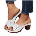 thumbnail image 1 of Rokment Hollow out Platform Chunky Block High Heels Dress Slip on Sandals for Women Ladies 2026 Summer Fashion Casual Leather Fish Mouth Open Toe Heeled Slides White Size 9.5, 1 of 6