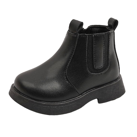 Rokment Kids Chelsea Ankle Boots Girls Solid PU Leather Anti Slip Rubber Sole Easy On Off School Daily