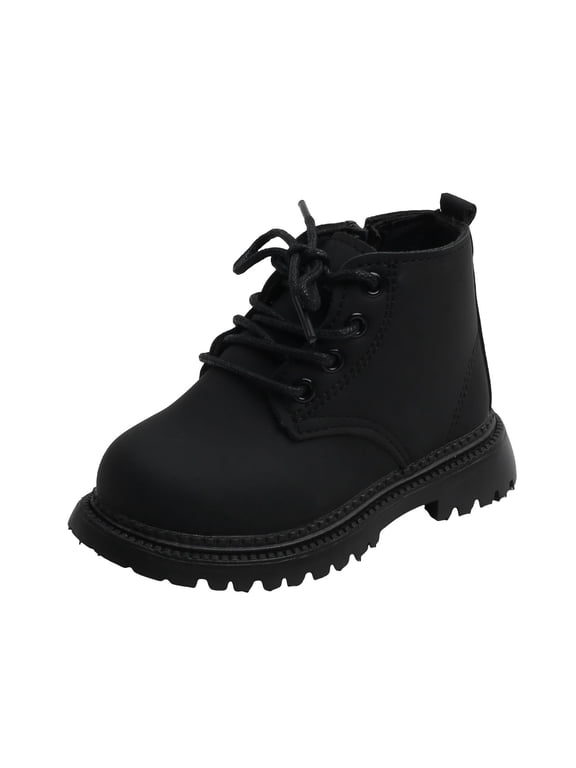 Kids Combat Boots Solid Color PU Leather Chunky Anti Slip Sole Durable School Daily