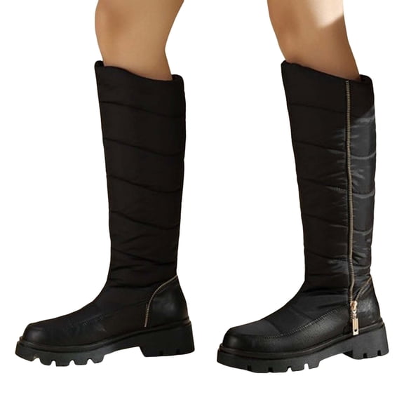Rokment Knee High Winter Boots for Women Cold Weather Fashion Waterproof Zipper Puffers Warm Fleece Lined Fleece Lined Platform Wide Calf Long Tall Dress Boots Black Size 8