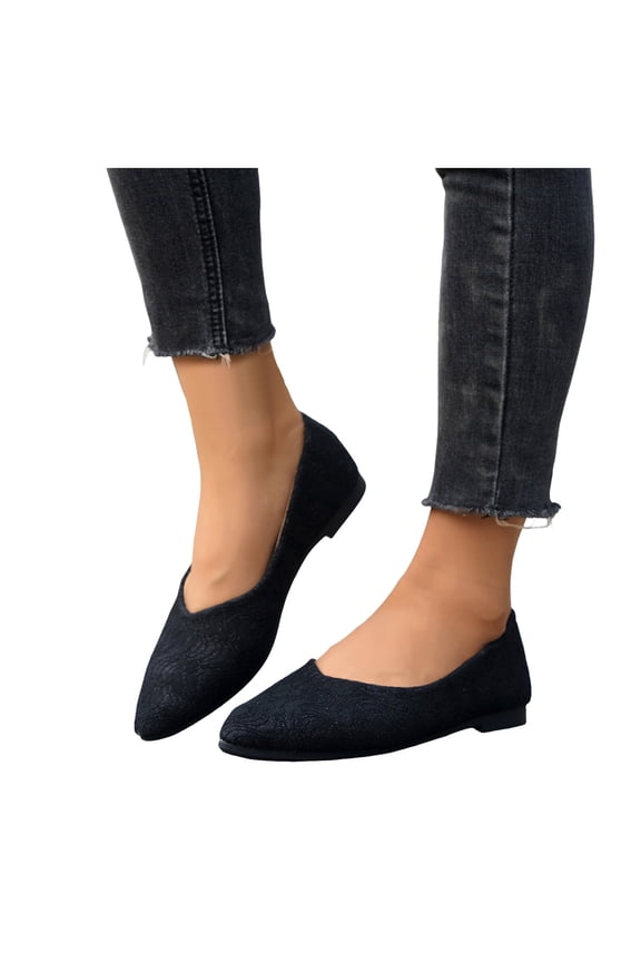 Lace Dress Flat Shoes for Women Ladies Bride Wedding Flower Embroidered Delicated Pointed Toe Low Heels Bridal Dressy Ballet Walking Loafers Black Size 6.5
