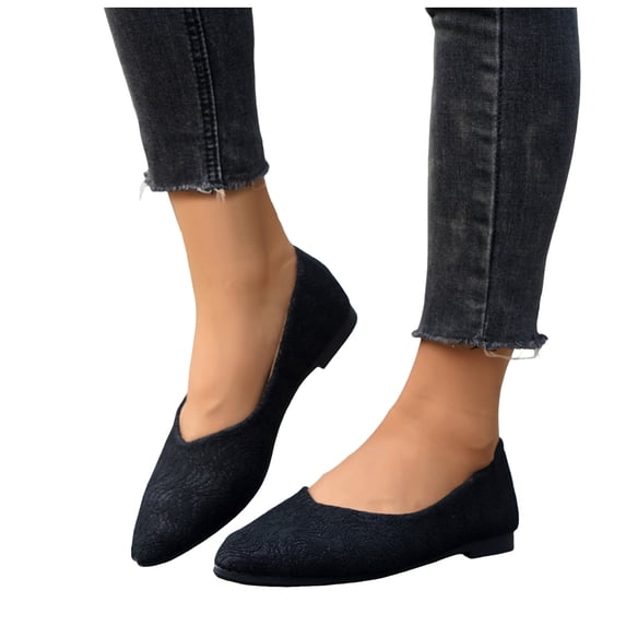 Rokment Lace Dress Flat Shoes for Women Ladies Bride Wedding Flower Embroidered Delicated Pointed Toe Low Heels Bridal Dressy Ballet Walking Loafers Black Size 6.5