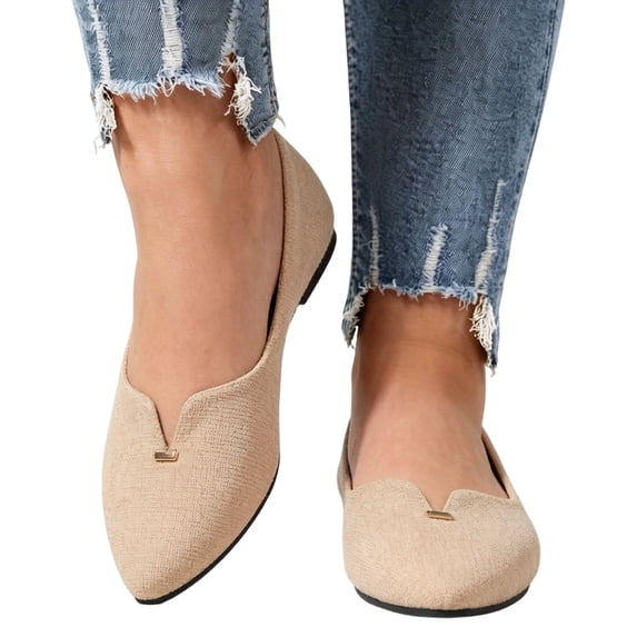 Rokment Ladies Dress Shoes Women's Stylish Metallic Buckles V-Cut Formal Pointed Toe Ballet Flat Casual Business Office Slip on Loafers for Bride Wedding