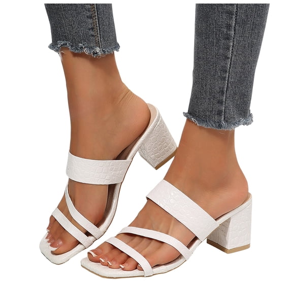 Rokment Ladies Metallic Chunky Block High Heels Slip on Open Back Dressy Sandals Business Office Leather Squaret Toe Slides Dress Pumps for Woman