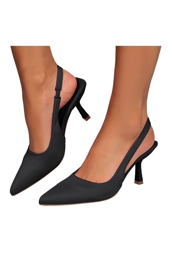 Ladies Stiletto Kitten Heels Dress Sandals for Women 2026 Spring Summer Fashion Sexy Suede Pointed Toe High Heeled Slingback Dressy Pumps Shoes Black Size 6
