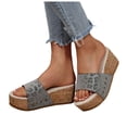 thumbnail image 1 of Rokment Leopard Platform Slip on Dress Sandals for Women Trendy Leather Studded Open Toe Chunky Wedge High Heels Beach Casual Comfortable Walking Slippers Vacation Silver Size 6.5, 1 of 7