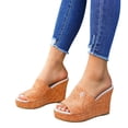 thumbnail image 1 of Rokment Linen Wedges Dress Slides Sandals for Women Beach Breathable Cotton Fabric Open Toe Platform Extra High Heels Fashion Casual Summer Espadrilles Heeled Slip on Red Size 8.5, 1 of 6